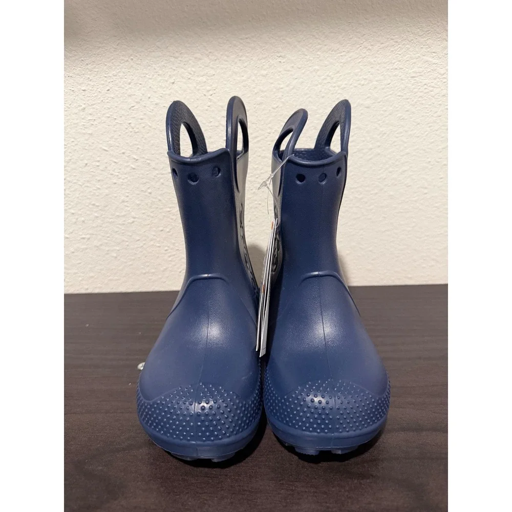 Crocs Kids Handle It Rain Boots Navy Blue Waterproof Pull On Shoes C10